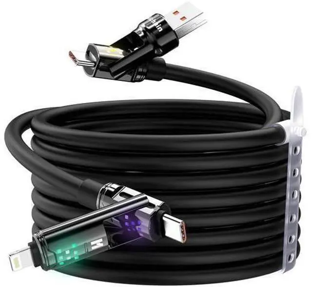 Main image of Hichain 100W 4-in-1 Multi Charging Cable, USB C to Lightning Cable, with Light for iPhone 17-15 Series Fast Charging, Chubby USB A/C to C/Lightning Charging Cord - 6 FT