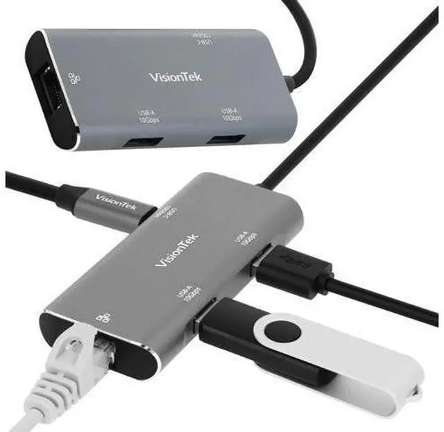 Main image of VisionTek USB-C Hub with Ethernet, 2X USB-A, 1x USB-C for MacBook, Windows, Chromebook - Portable Bus Powered Adapter