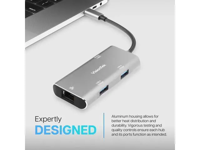 Alt view image 2 of 5 - VisionTek USB-C Hub with Ethernet, 2X USB-A, 1x USB-C for MacBook, Windows, Chromebook - Portable Bus Powered Adapter