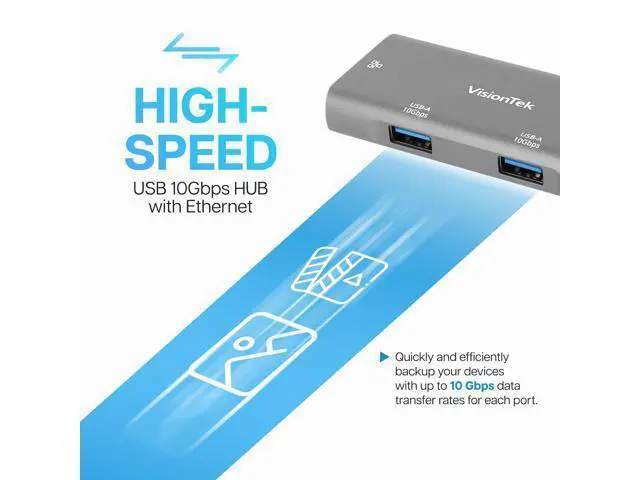 Alt view image 3 of 5 - VisionTek USB-C Hub with Ethernet, 2X USB-A, 1x USB-C for MacBook, Windows, Chromebook - Portable Bus Powered Adapter