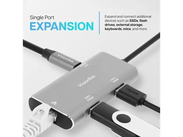Alt view image 4 of 5 - VisionTek USB-C Hub with Ethernet, 2X USB-A, 1x USB-C for MacBook, Windows, Chromebook - Portable Bus Powered Adapter