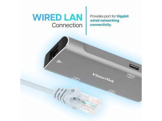 Alt view image 5 of 5 - VisionTek USB-C Hub with Ethernet, 2X USB-A, 1x USB-C for MacBook, Windows, Chromebook - Portable Bus Powered Adapter