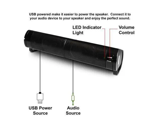 Alt view image 2 of 5 - PC USB Powered Monitor Speaker Sound Bar 3.5mm Audio Wired Soundbar Speaker Converts to Vertical Desktop Speaker CL-SPK20037