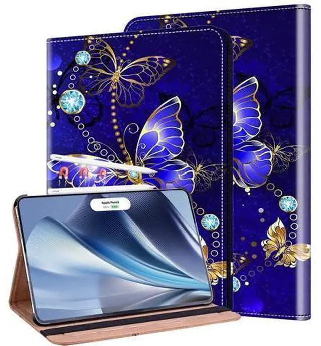 Main image of KEFBWAO Case for iPad Pro 11 Inch (M5) 2025 / (M4) 2024, Auto Wake/Sleep Supports Pencil Pro and Pencil(USB-C) Flip Wallet Shockproof Cover, Diamond Butterfly