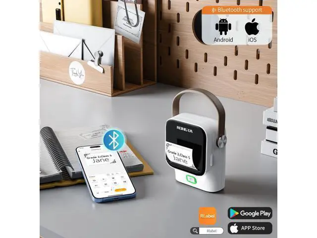 Alt view image 2 of 5 - Rongta Bluetooth Label Maker Machine with Tape,Portable Wireless Labeler Machine,Handheld Sticker Maker for Barcode Labels,Home School Supplies,USB Rechargeable,Compatible with iOS/Android, White