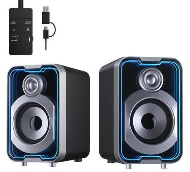 Main image of SOULION 2.0 Computer Speakers, 10W USB-Powered Bluetooth Wired PC Speakers with Easy-Control Pod for Desktop, Tiny Desk Soundbar with 5 Mirror-Like LED Light Modes for Monitor Laptop - Black