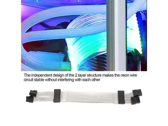 Alt view image 2 of 5 - 2x8 Pin RGB GPU Cable, RGB PSU Cables Extensions, 5V 3Pin 4 Sided ARGB GPU Power Extension Cable Black, 360 Illumination, Programmable Custom 16 Million Colors
