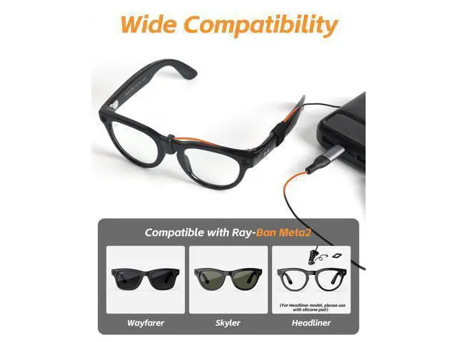 Alt view image 4 of 5 - QCHMM Charging Cable Type C Compatible with Ray-Ban Meta Wayfarer, Skyler, Headliner Smart-Glassers, Portable USB C Cable for Travel, 3.94ft