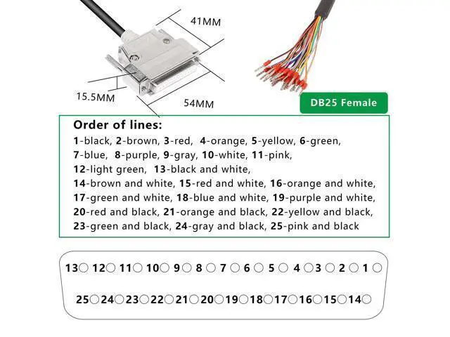 Alt view image 3 of 5 - XMSJSIY DB25 Connector Adapter RS232 25 Pin Serial Extension Cable Solderless 25-Pin Port Breakout Replacement Cable with Bare Wire - 1M/3.2Ft (DB25 Female)