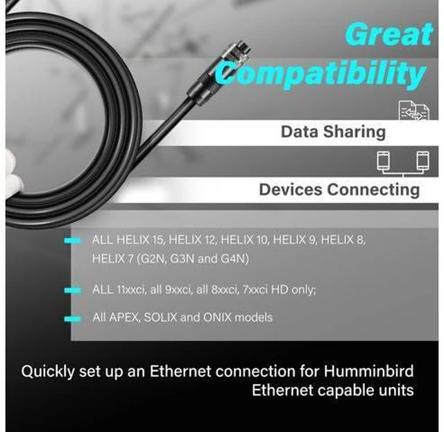 Alt view image 3 of 5 - Bzumperyz 720073-2 10 Feet Ethernet Cable AS EC 10E Replace for Humminbird, Black Fit for Helix, APEX, SOLIX and Onix Models
