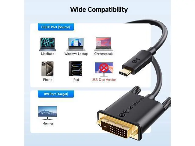 Alt view image 5 of 5 - Cable Matters Long USB C to DVI Cable (USB-C to DVI Cable) 10 ft - Thunderbolt 4 / USB4 / Thunderbolt 3 Port Compatible with MacBook Pro, Dell XPS 13, 15, HP Spectre x360, Surface Pro
