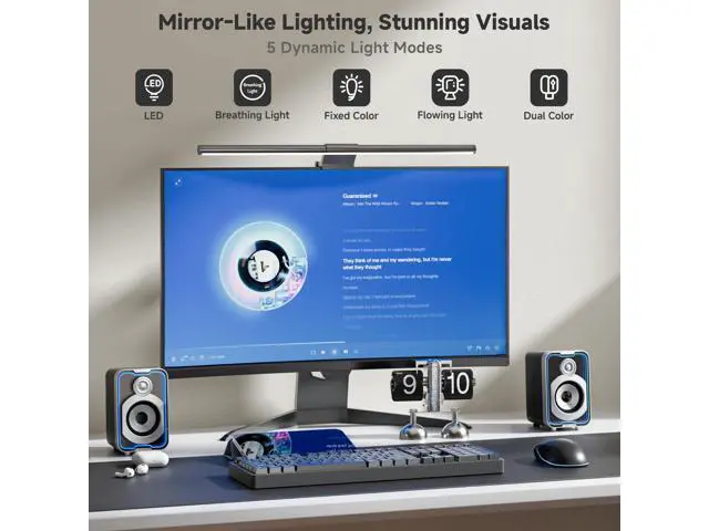 Alt view image 2 of 5 - SOULION 2.0 Computer Speakers, 10W USB-Powered Bluetooth Wired PC Speakers with Easy-Control Pod for Desktop, Tiny Desk Soundbar with 5 Mirror-Like LED Light Modes for Monitor Laptop - Black