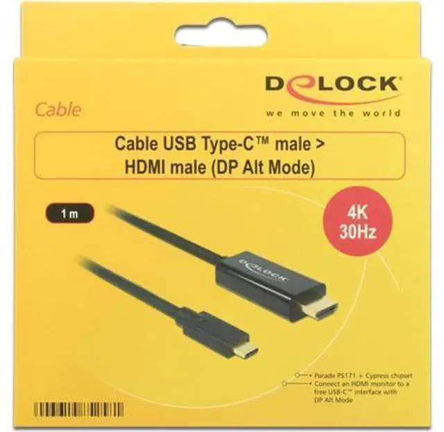 Alt view image 3 of 3 - Delock Cable DP Old Fashion 4 K 30Hz USB Type C Male > HDMI Male 1 m Black