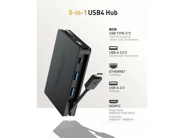 Alt view image 4 of 7 - Cable Matters 8-in-1 Portable 40Gbps Dual HDMI USB4 Hub, USB 4 Dock with 2X 4K@60Hz or 1x 4K@120Hz / 8K@30Hz, 100W PD, Gigabit Ethernet, Compatible with Thunderbolt 4 (*macOS's Display Limitation)