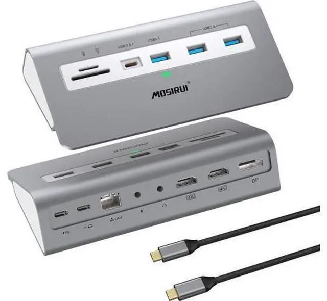 Main image of USB C Laptop Docking Station Dual Monitor, 14 in1 USB Hub Multiport Adapter with Dual 4K HDMI+DP, 10Gbps USB A/C 3.1 and 2 USB 3.0,100W PD, 3.9 ft Cable, Laptop Dock for Dell/HP/Windows/Mac