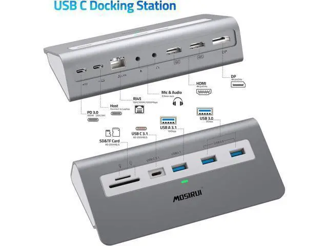 Alt view image 2 of 6 - USB C Laptop Docking Station Dual Monitor, 14 in1 USB Hub Multiport Adapter with Dual 4K HDMI+DP, 10Gbps USB A/C 3.1 and 2 USB 3.0,100W PD, 3.9 ft Cable, Laptop Dock for Dell/HP/Windows/Mac