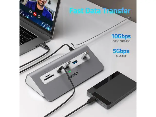 Alt view image 5 of 6 - USB C Laptop Docking Station Dual Monitor, 14 in1 USB Hub Multiport Adapter with Dual 4K HDMI+DP, 10Gbps USB A/C 3.1 and 2 USB 3.0,100W PD, 3.9 ft Cable, Laptop Dock for Dell/HP/Windows/Mac