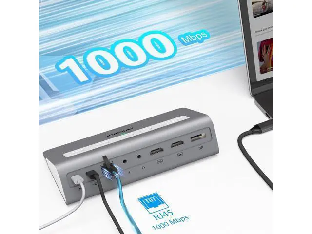 Alt view image 6 of 6 - USB C Laptop Docking Station Dual Monitor, 14 in1 USB Hub Multiport Adapter with Dual 4K HDMI+DP, 10Gbps USB A/C 3.1 and 2 USB 3.0,100W PD, 3.9 ft Cable, Laptop Dock for Dell/HP/Windows/Mac