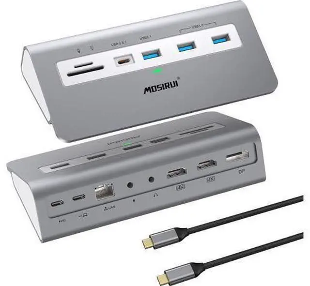 Main image of USB C Laptop Docking Station Dual Monitor,Mosirui 14 in1 USB Hub Multiport Adapter with Dual 4K HDMI+DP, 10Gbps USB A/C 3.1 and 2 USB 3.0,100W PD, 3.9 ft Cable, Laptop Dock for Dell/HP/Windows/Mac