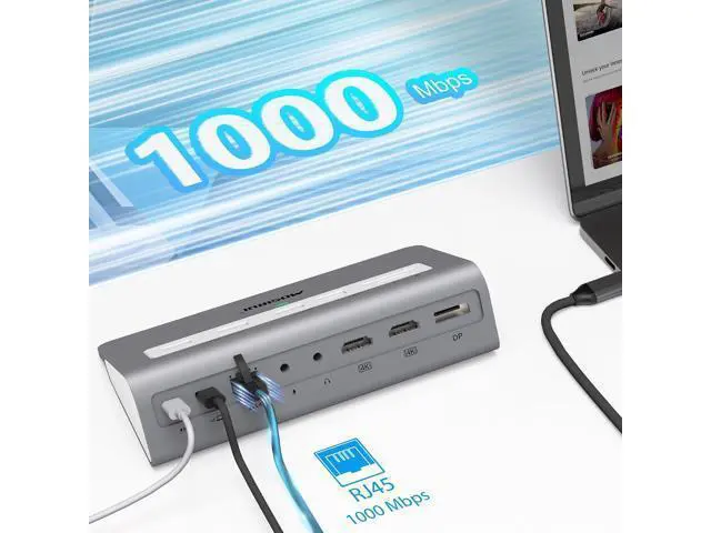 Alt view image 7 of 7 - USB C Laptop Docking Station Dual Monitor,Mosirui 14 in1 USB Hub Multiport Adapter with Dual 4K HDMI+DP, 10Gbps USB A/C 3.1 and 2 USB 3.0,100W PD, 3.9 ft Cable, Laptop Dock for Dell/HP/Windows/Mac
