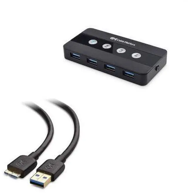 Main image of Cable Matters 4 Port USB 3.0 Switch Hub USB Sharing Switch for 4 Computers and USB Peripherals - Button or Wireless Remote Control Swapping & Micro USB 3.0 Cable