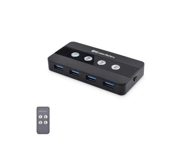 Alt view image 2 of 7 - Cable Matters 4 Port USB 3.0 Switch Hub USB Sharing Switch for 4 Computers and USB Peripherals - Button or Wireless Remote Control Swapping & Micro USB 3.0 Cable