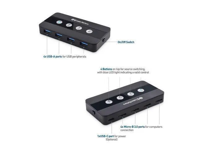 Alt view image 3 of 7 - Cable Matters 4 Port USB 3.0 Switch Hub USB Sharing Switch for 4 Computers and USB Peripherals - Button or Wireless Remote Control Swapping & Micro USB 3.0 Cable