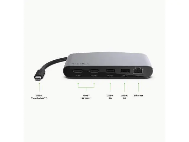 Alt view image 5 of 7 - Belkin Thunderbolt 3 Dock Mini HD With Cable - Usb C Hub - Usb C Docking Station For Macos & Windows, Dual 4K @60hz, 40Gbps Transfer Speed, With Ethernet Port, BLACK