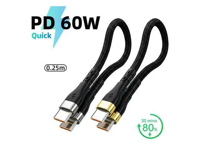 Alt view image 2 of 5 - PD 60W USB Type C to C Cable 6A Fast Data Cord 0.25M Short Power Bank Cable(Silvery)