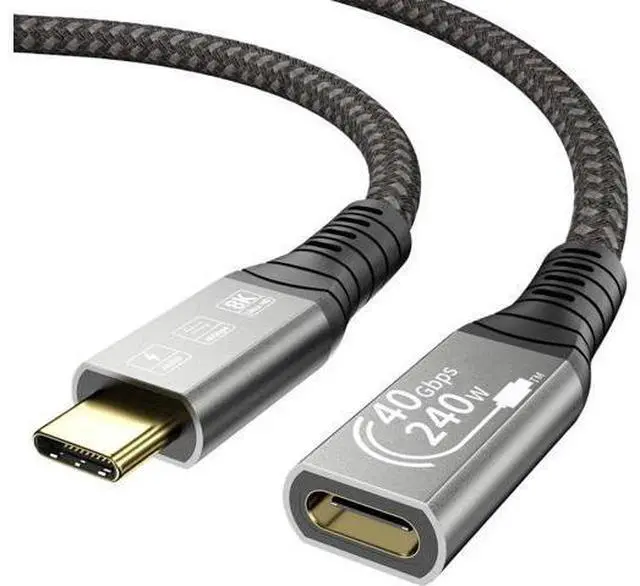 Main image of 240W USB4 8K Cable 4 Compatible 90 Degree USB 4 t2y>pe-c Male to Female Extension Cable(180 Degree 80CM)