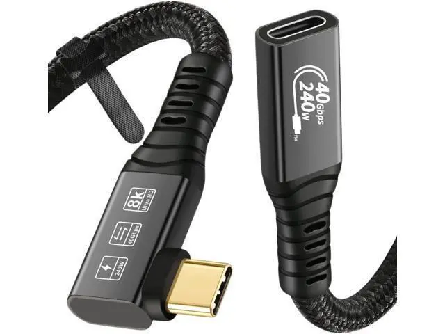 Alt view image 2 of 5 - 240W USB4 8K Cable 4 Compatible 90 Degree USB 4 t2y>pe-c Male to Female Extension Cable(180 Degree 80CM)