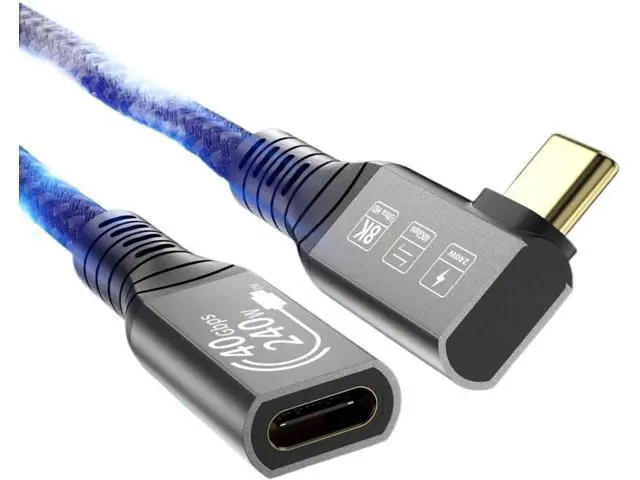 Alt view image 3 of 5 - 240W USB4 8K Cable 4 Compatible 90 Degree USB 4 t2y>pe-c Male to Female Extension Cable(180 Degree 80CM)