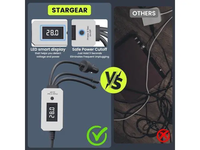 Alt view image 5 of 7 - Starlink Mini 3 in 1 Cable 10FT/3M with Digital Voltage Display & On/Off Switch, 16AWG Starlink Cable with Indicator Light 140W USB C to DC