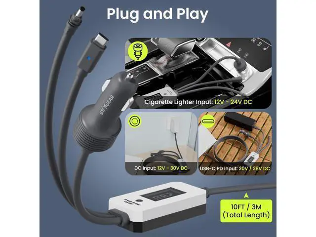 Alt view image 4 of 7 - Starlink Mini 3 in 1 Cable 10FT/3M with Digital Voltage Display & On/Off Switch, 16AWG Starlink Cable with Indicator Light 140W USB C to DC