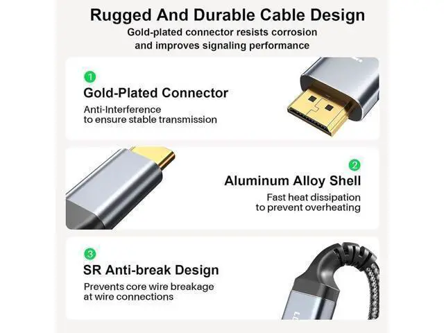 Alt view image 3 of 3 - Wen ST 4K 60Hz USB C/Type C to HDMI-Compatible Cable 2.0 3/4 to 30Hz(1m)