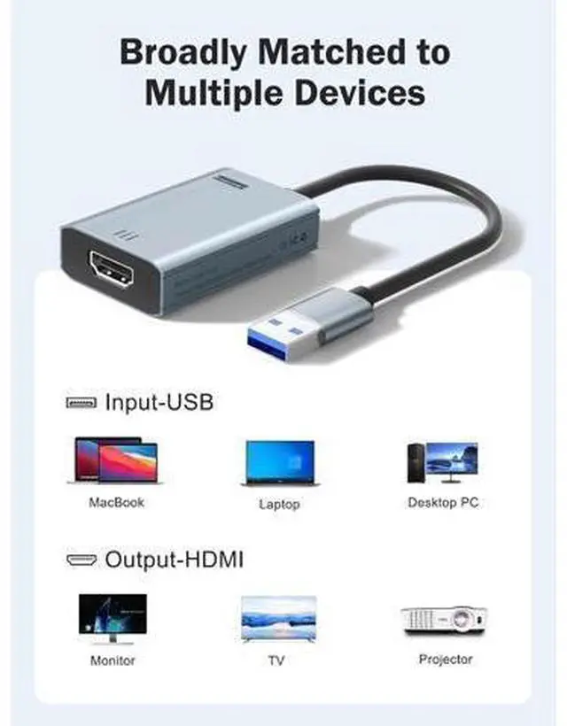 Alt view image 2 of 5 - USB to HDMI Adapter Compatible Converter 1080P USB Male to HDMI Female External Graphics Video Card Adapter Cable