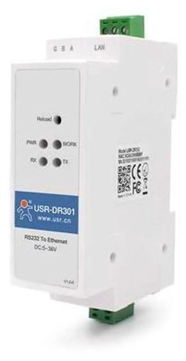 Main image of DR301 DIN-Rail Serial Server RS232 Serial to Ethernet Converter Module with Adapter