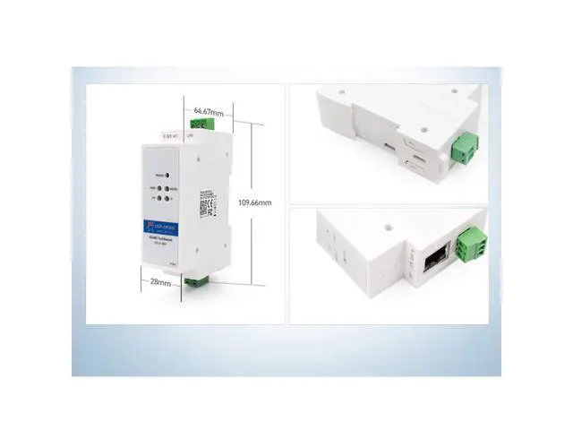 Alt view image 6 of 6 - DR301 DIN-Rail Serial Server RS232 Serial to Ethernet Converter Module with Adapter