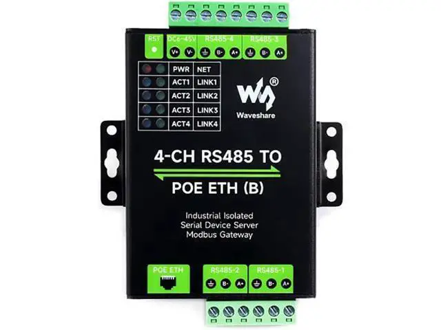 Alt view image 3 of 7 - Industrial Isolated 4-Ch RS485 to RJ45 Ethernet Serial Server Adapter Support Modbus Gateway/MQTT/JSON Bi-Directional Transparent Transmission ETH to RS485 Rail-Mount Serial Module PoE Ethernet Port