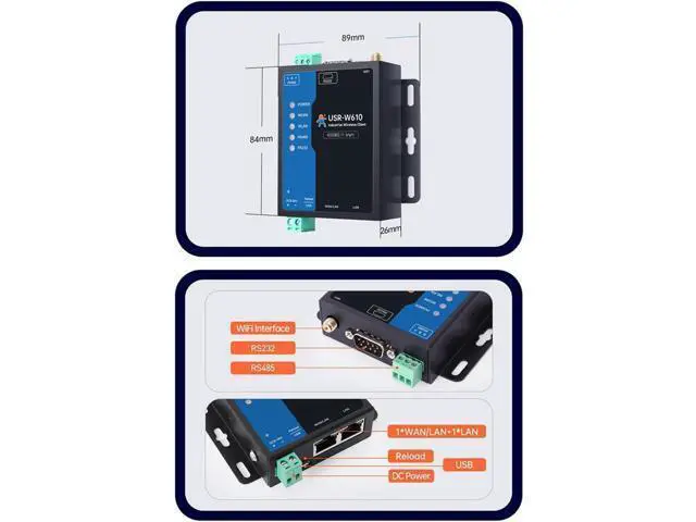 Alt view image 2 of 6 - (Qualcomm Version USR-W610Serial RS485 RS232 to Wi·Fi Modbus Gateway Dual-Port Ethernet Converter