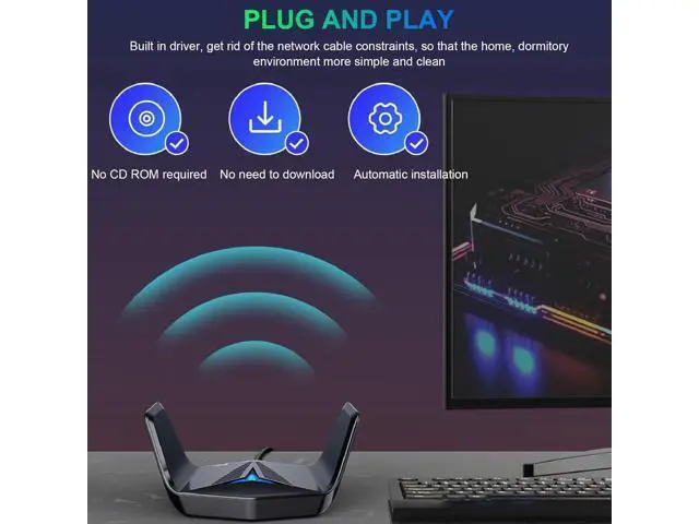 Alt view image 3 of 7 - AX5400 Gigabit Network Card, 5374Mbps High Speed Desktop Network Card Adapter, Dual Antenna External Network Card Adapter for 10 11 PC Computer