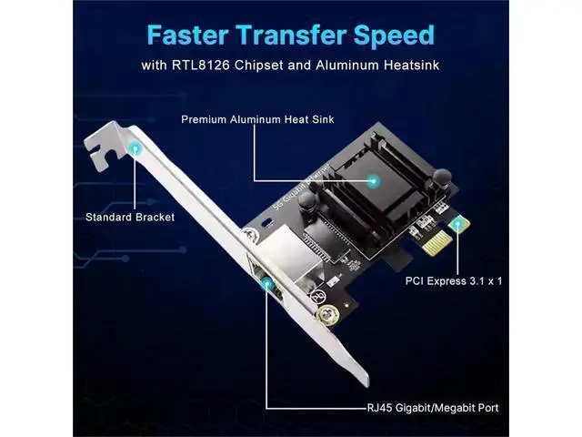 Alt view image 3 of 7 - 5G PCI-E to RJ45 Network Card 8126 1000/2500/5000Mbps RJ45 Interface Gigabit Ethernet PCI Express X1 X4 X8 X16 Adapter