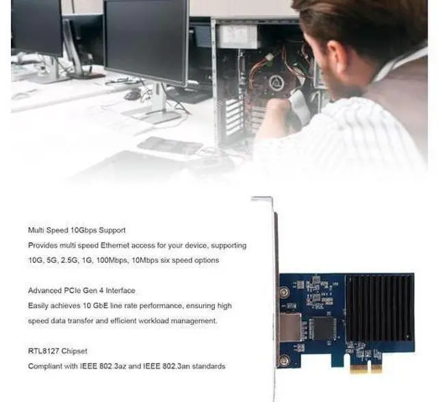 Alt view image 3 of 7 - LICAEVEY 10G PCIe Network Card, RTL8127 Chipset 10Gbps Ethernet Adapter with PCI Express Slot Support, for Desktop Server