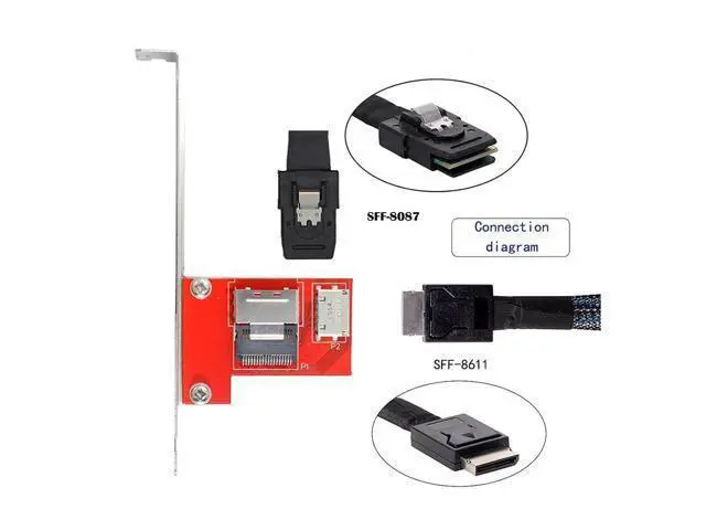 Alt view image 6 of 6 - PCI-Express 4.0 S-AS SFF-8087 to Oculink SFF-8611 SFF-8612 PCBA Female Adapter with Bracket