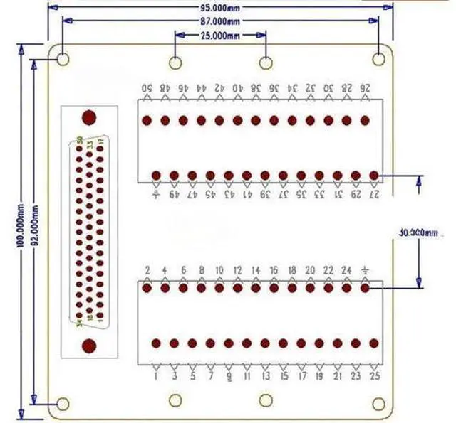 Alt view image 5 of 5 - DB50 50 Pin DR-50 Male Female Terminal Module Breakout Board Adapter Connector(DB50 Female)