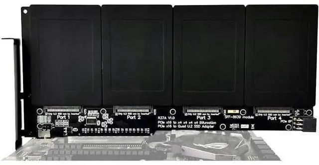 Alt view image 3 of 6 - JMT ADT-R37 PCIe5.0x16 to 4-Port U.2/EDSFF Hard Disk Split Card 4x128Gbps 1 to 4 Expansion Adapter Compatible with Gen3/Gen4/Gen5 (R37A 4.0, to 4* U.2)