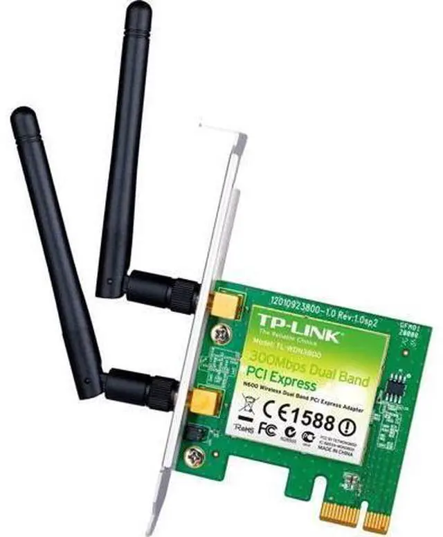 Main image of TP-Link Dual Band Wireless N600 2.4GHz 300Mbps/5Ghz 300Mbps, IEEE 802.1a/b/g/n, WEP, WPA/WPA2 PCI Express Adapter (TL-WDN3800)
