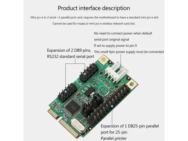 Alt view image 2 of 4 - PCIe 1 Parallel Port to 2 Ports I/O Controller Card PCI-e to RS232 DB25 DB9 Adapter WCH382L Chip Pci-e Adapter