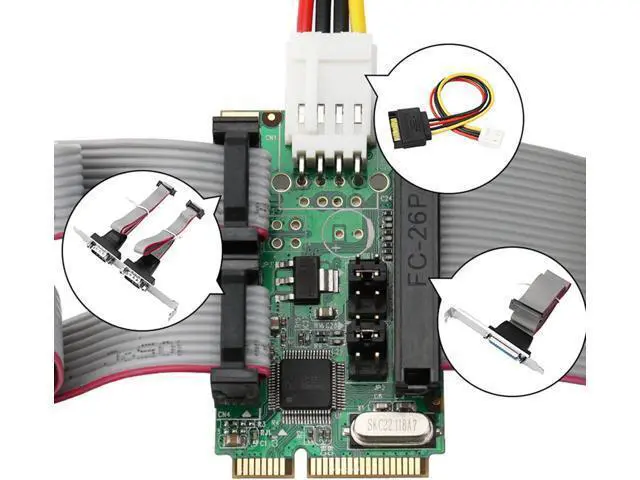 Alt view image 4 of 4 - PCIe 1 Parallel Port to 2 Ports I/O Controller Card PCI-e to RS232 DB25 DB9 Adapter WCH382L Chip Pci-e Adapter