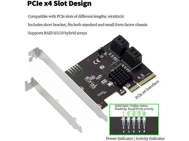 Alt view image 3 of 7 - PCIe X4 to 4-Port SATA 6Gbps RAID Controller Card, 9236 Chip SATA3.0 Expansion Adapter Supports RAID 0/1/10 4 SATA III Hard Drive PCI Express Card
